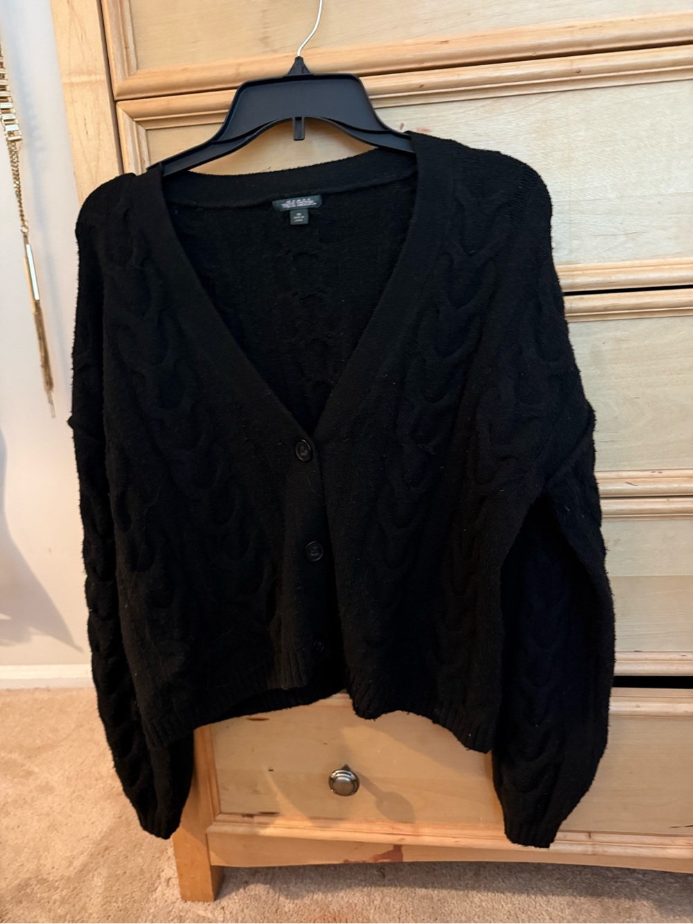 wild fable Black Cable-Knit V-Neck Button Cardigan